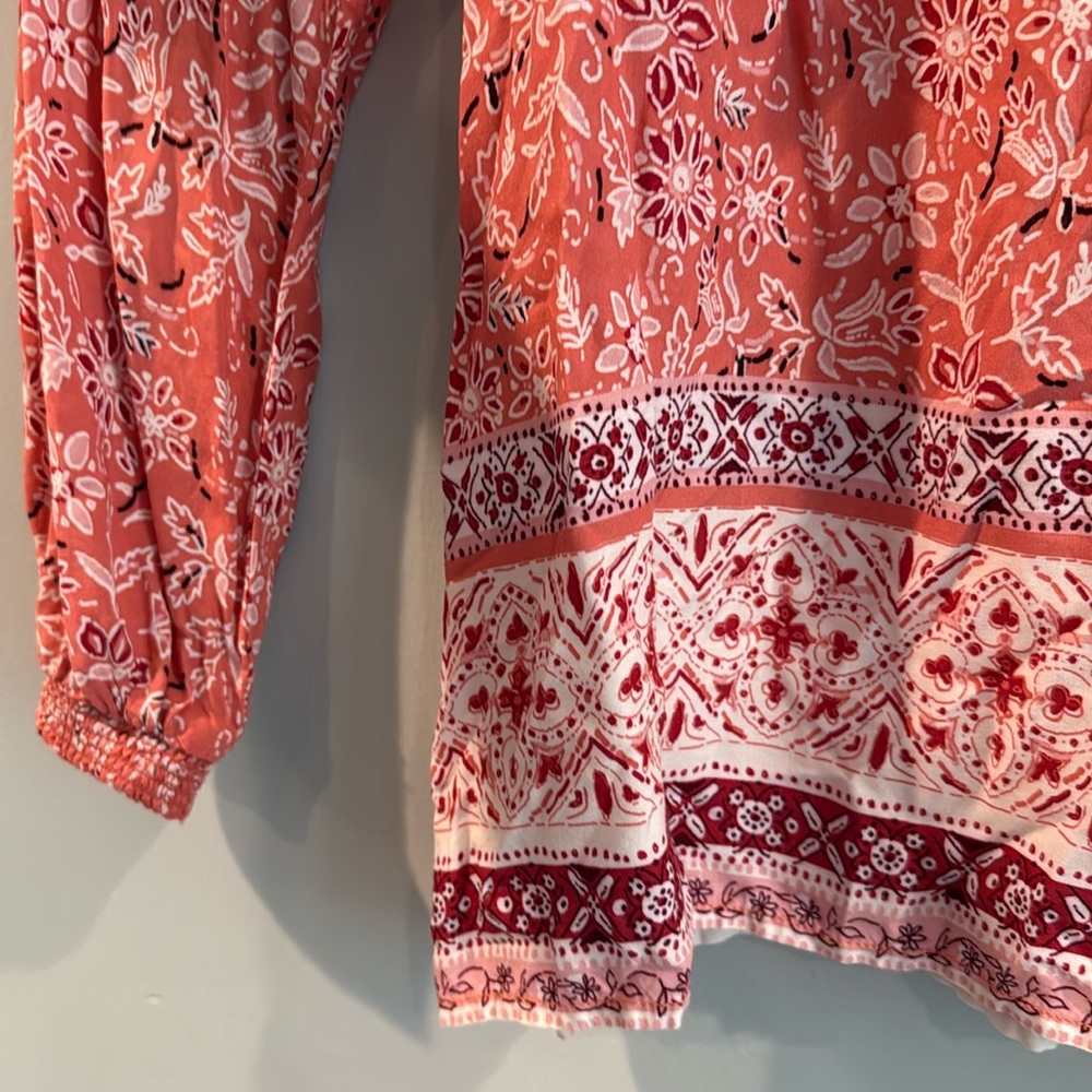 beachlunchlounge | Peach Long Sleeve Tie w/ Tassle Front Blouse - Picture 2 of 13